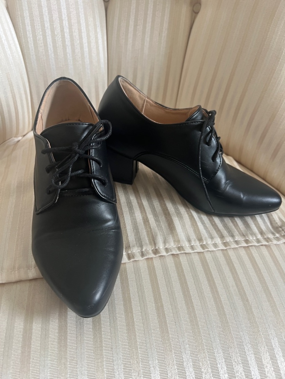 Classic Black Lace-Up Block Heel Women's Shoes